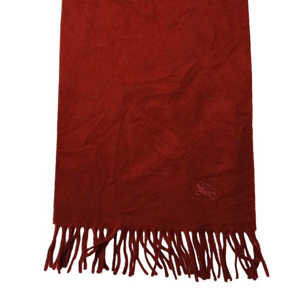 Luxury Vintage Burgundy Burberry Lambs Wool Scarf Embroidered Logo Winter Scarf - Picture 3 of 6
